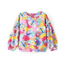 Babyhug Cotton Full Sleeves Balloon Sleeves Sweatshirt With Butterfly Print & Frill Detailing - Multicolour