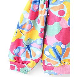 Babyhug Cotton Full Sleeves Balloon Sleeves Sweatshirt With Butterfly Print & Frill Detailing - Multicolour