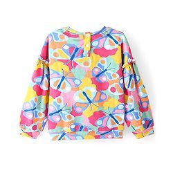 Babyhug Cotton Full Sleeves Balloon Sleeves Sweatshirt With Butterfly Print & Frill Detailing - Multicolour