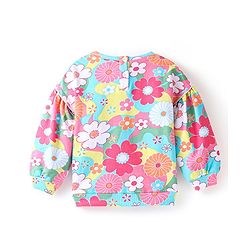 Babyhug Cotton Knit Balloon Sleeves Sweatshirt With Floral Print & Frill Detailing - Multicolour