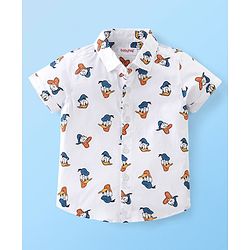 Babyhug Cotton Woven Half Sleeves Regular Collar Shirt Donald Duck Print- White