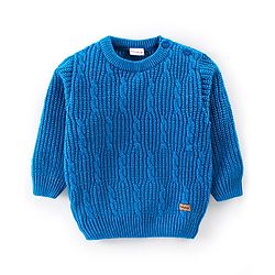 Babyhug Full Sleeves Cable Knit Pullover Sweater - Blue