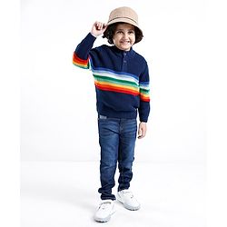 Babyhug Knit Full Sleeves Sweater With Striped - Navy Blue