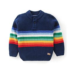 Babyhug Knit Full Sleeves Sweater With Striped - Navy Blue