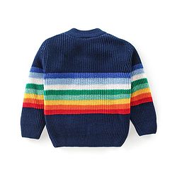 Babyhug Knit Full Sleeves Sweater With Striped - Navy Blue