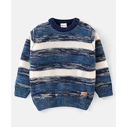 Babyhug Knit Full Sleeves Sweater with Striped Design - Blue