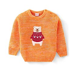Babyhug Full Sleeves Sweater Polar Bear Embroidery- Orange