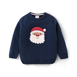 Babyhug Full Sleeves Sweater Santa Embroidery- Navy Blue