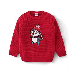 Babyhug Full Sleeves Sweater Penguin Embroidery- Red