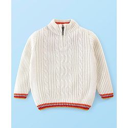 Babyhug Full Sleeves Cable Knit Pullover Sweater - White