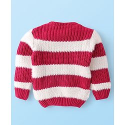 Babyhug Knit Full Sleeves Pullover Sweater Striped - White & Fuschia