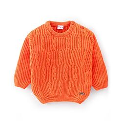 Babyhug Full Sleeves Cable Knit Pullover Sweater - Orange