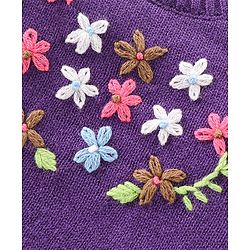 Babyhug Knit Full Sleeves Sweater Pullover with Floral Embroidery -Purple