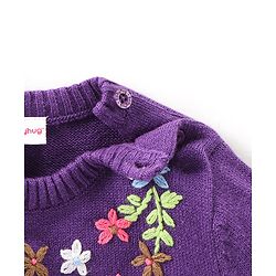 Babyhug Knit Full Sleeves Sweater Pullover with Floral Embroidery -Purple