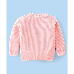 Babyhug Knitted Full Sleeves Sweater With Floral Embroidery - Peach
