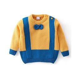 Babyhug Full Sleeves Sweater With Bow Applique- Navy Blue & Yellow