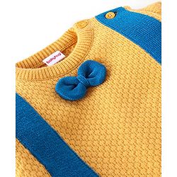 Babyhug Full Sleeves Sweater With Bow Applique- Navy Blue & Yellow