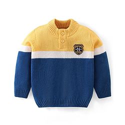 Babyhug Knit Full Sleeves Sweater with Colour Block Design - Blue & Yellow