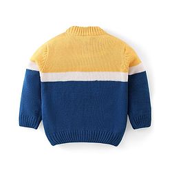 Babyhug Knit Full Sleeves Sweater with Colour Block Design - Blue & Yellow