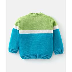 Babyhug Knit Full Sleeves Colour Block Sweater - Mint Blue & Green