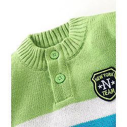 Babyhug Knit Full Sleeves Colour Block Sweater - Mint Blue & Green