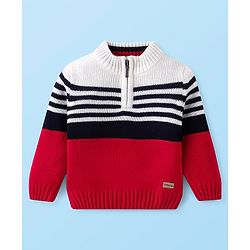 Babyhug Knit Full Sleeves Color Block Pullover Sweater  - White & Red