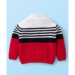 Babyhug Knit Full Sleeves Color Block Pullover Sweater  - White & Red