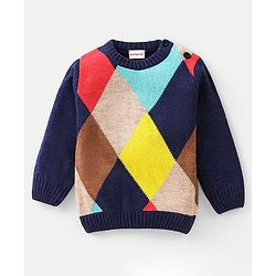 Babyhug Knit Full Sleeves Color Block Pullover - Blue