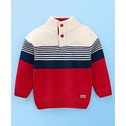 Babyhug Knit Full Sleeves Sweater With Stripe Design - Red