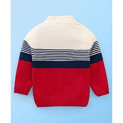 Babyhug Knit Full Sleeves Sweater With Stripe Design - Red