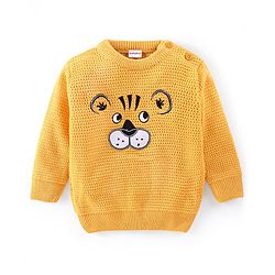 Babyhug Full Sleeves Pullover Sweater with Tiger Print - Mustard