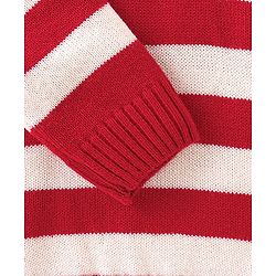 Babyhug Knit Full Sleeves Striped Pullover Sweater with B Applique - Red & White