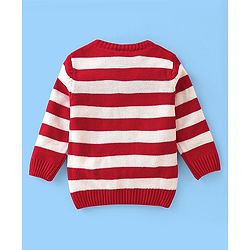 Babyhug Knit Full Sleeves Striped Pullover Sweater with B Applique - Red & White