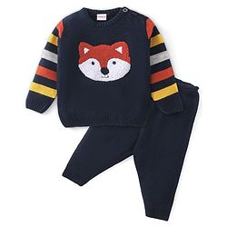 Babyhug Full Sleeves Baby Sweater Set Foxy Design - Navy Blue