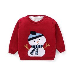 Babyhug  Full Sleeves Sweater Set With Snow Man Design - Red