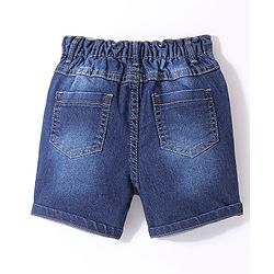 Babyhug Cotton Mid Thigh Denim & Stretch Shorts With Text Embroidery   Fly With Zipper -  Blue