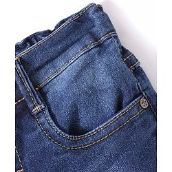Babyhug Cotton Mid Thigh Denim & Stretch Shorts With Text Embroidery   Fly With Zipper -  Blue