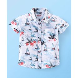 Babyhug Cotton Woven Half Sleeves Regular Collar Shirt Floral Print- White