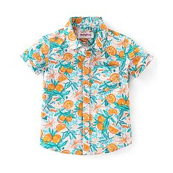 Babyhug Cotton Woven Half Sleeves Regular Collar Shirt Orange Print- Multicolor