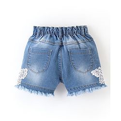 Babyhug Cotton Mid Thigh Length Washed Stretchable Denim Shorts Lace Detailing - Blue