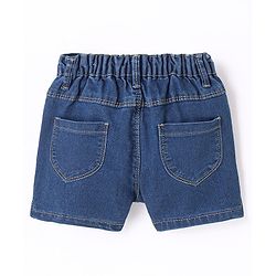 Babyhug Cotton Spandex Mid Thigh Length Stretchable Washed Denim Shorts Floral Embroidery - Blue