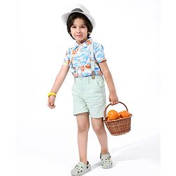 Babyhug 100% Cotton Woven Half Sleeves Shirt Orange Print - Blue