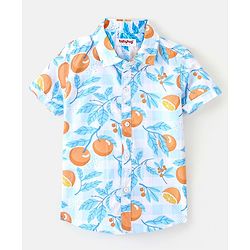 Babyhug 100% Cotton Woven Half Sleeves Shirt Orange Print - Blue