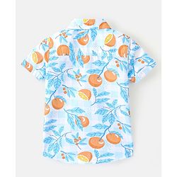 Babyhug 100% Cotton Woven Half Sleeves Shirt Orange Print - Blue