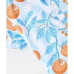 Babyhug 100% Cotton Woven Half Sleeves Shirt Orange Print - Blue