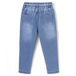 Babyhug Denim Full Length Jeans With Stretch Floral Embroidered & Washed - Blue