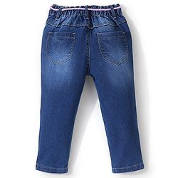 Babyhug Cotton Washed Denim Full Length Stretchable Jeans With Butterfly Embroidery - Blue