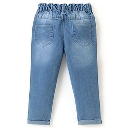 Babyhug Cotton Spandex Full Length Stretchable Jeans with Floral Embroidery - Blue