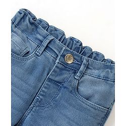Babyhug Cotton Spandex Full Length Stretchable Jeans with Floral Embroidery - Blue