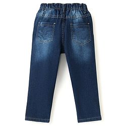 Babyhug Cotton Full Length Denim With Stretch Jeans & Monster Print - Dark Blue